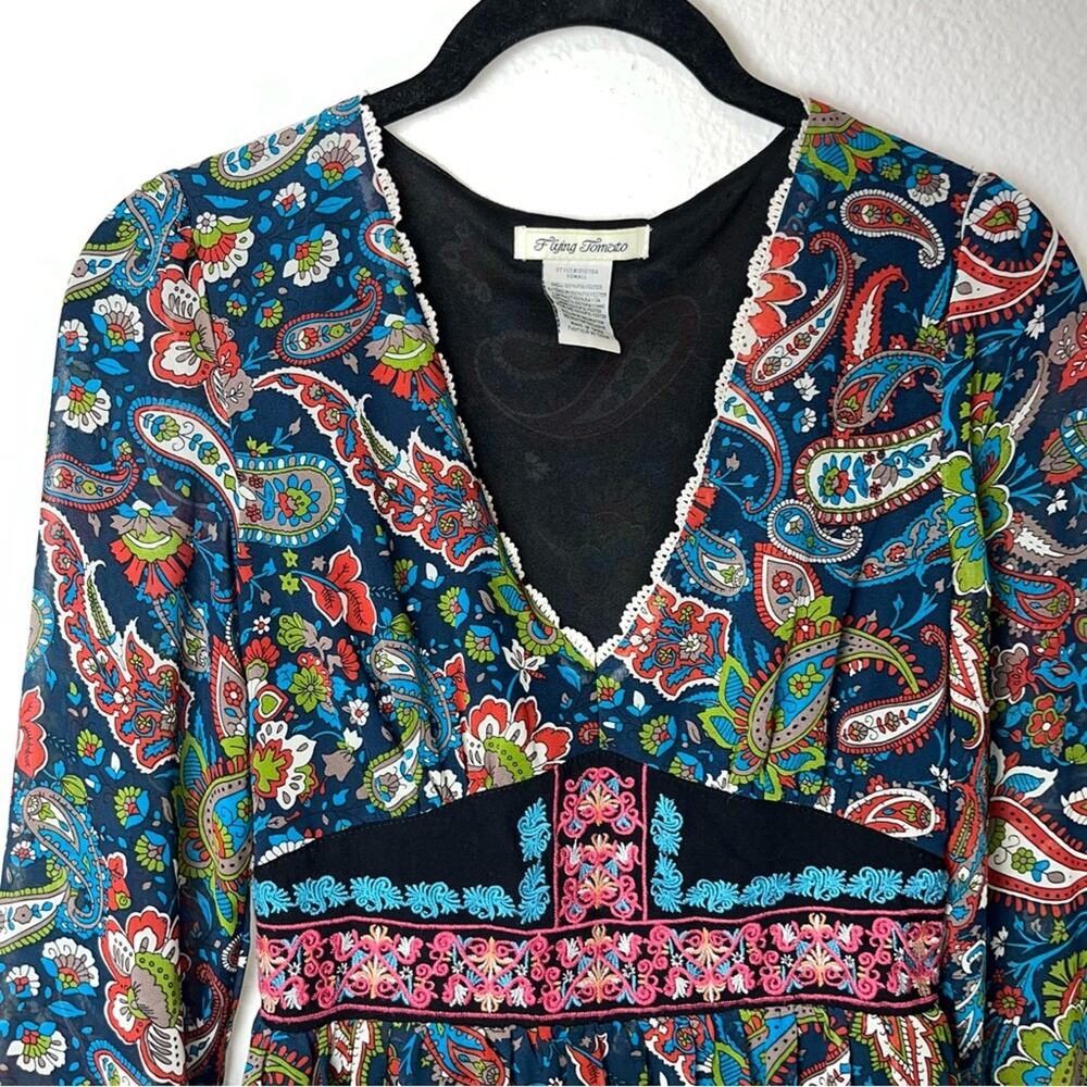 Flying Tomato Boho Mini Empire Waist Paisley Dress Size XS multi color - Picture 8 of 16